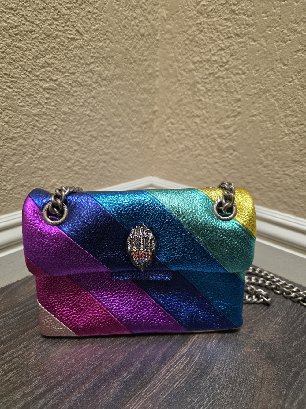 Multicolor Diagonal Stripe Leather Shoulder Bag